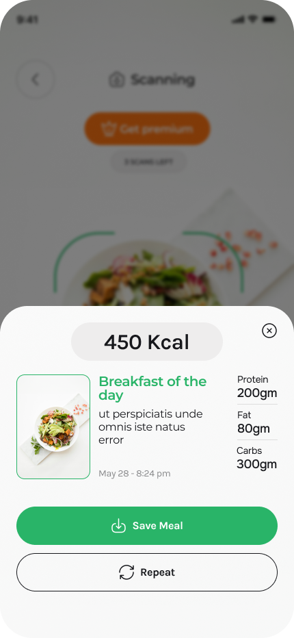 Instacalorie scan result card
